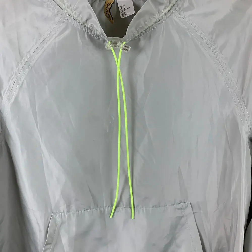 H&M Grey Neon Green Blouse Stand-Up Collar Pullover Windbreaker Drawstring 8 M